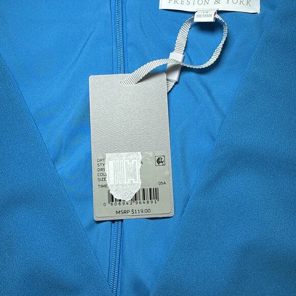 Preston & York Sheath Dress Size 14 Teal Pintuck Short Sleeves V Neck Lined NWT - Picture 4 of 16